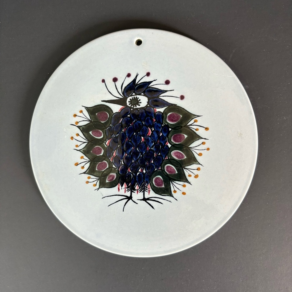 Vintage Royal Copenhagen Peacock Trivet/Wall Tile